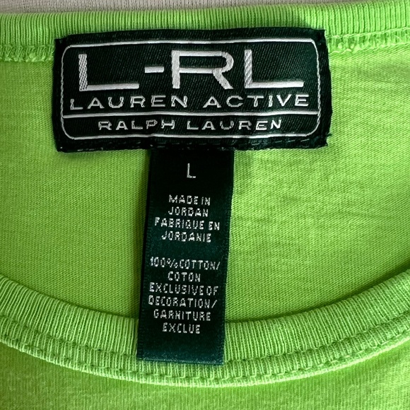 LRL Lauren Active, Size Large, Bright Green, White Monogramed Short Sleeve - Picture 6 of 6